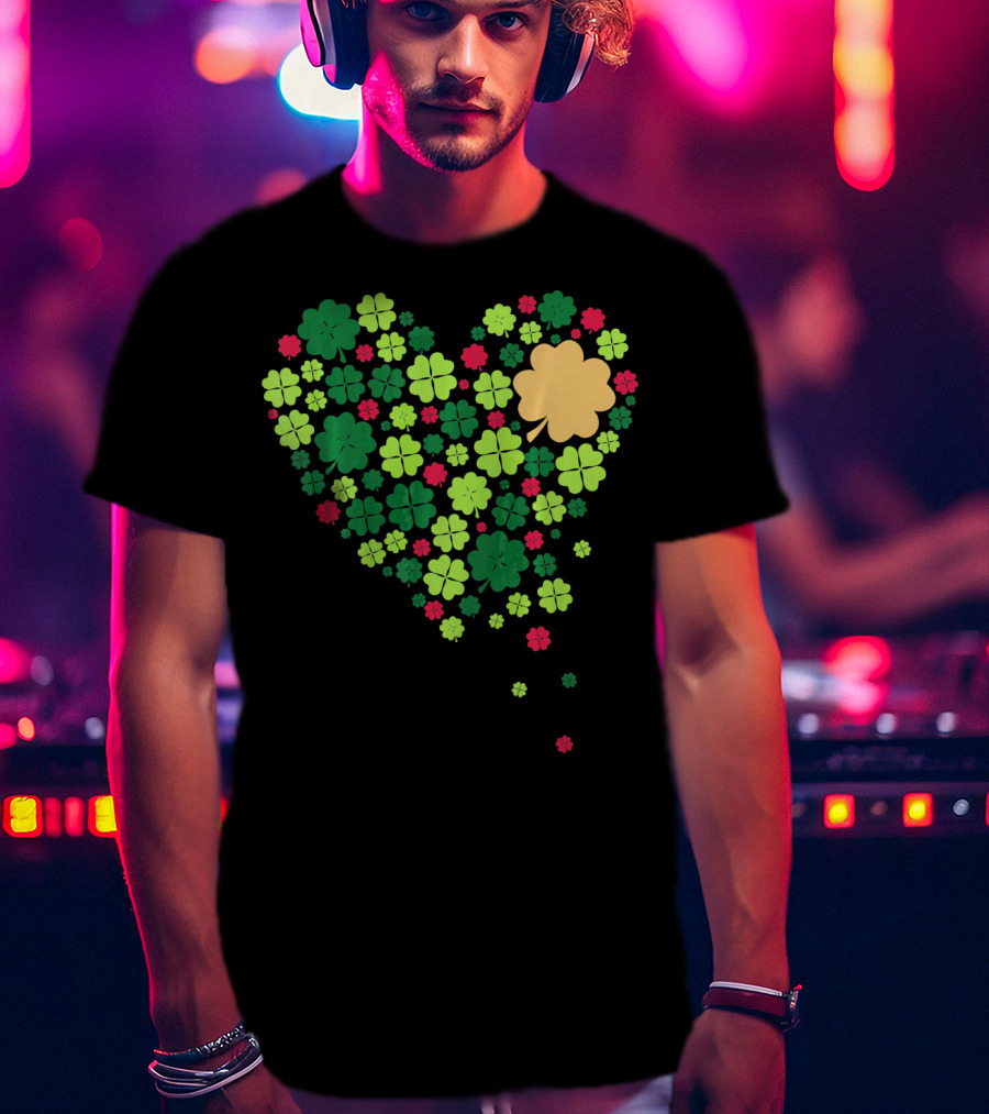 Cute Heart Of Four Leaf Clovers St Patrick's Day Lucky T-Shirt