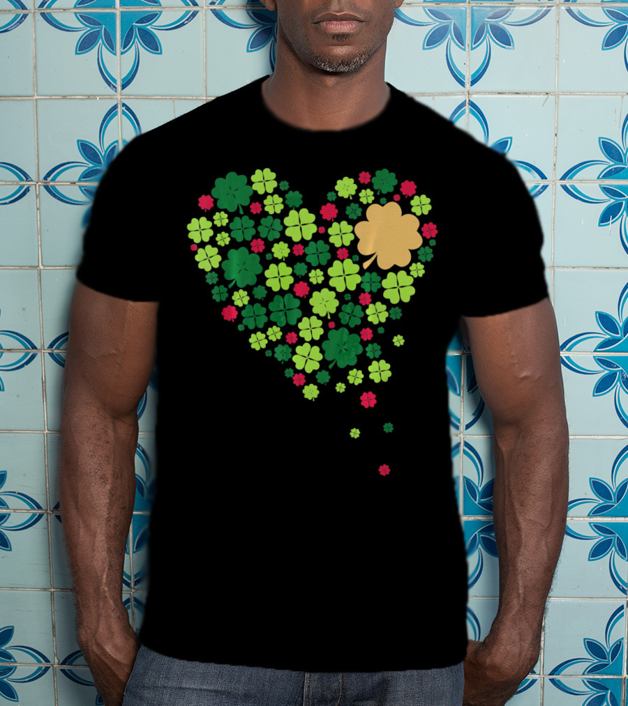 Cute Heart Of Four Leaf Clovers St Patrick's Day Lucky T-Shirt