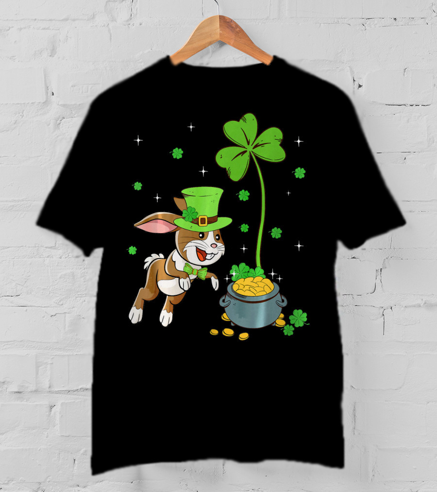 Shamrock Leprechaun Hare Lucky Clover Treasure T-Shirt