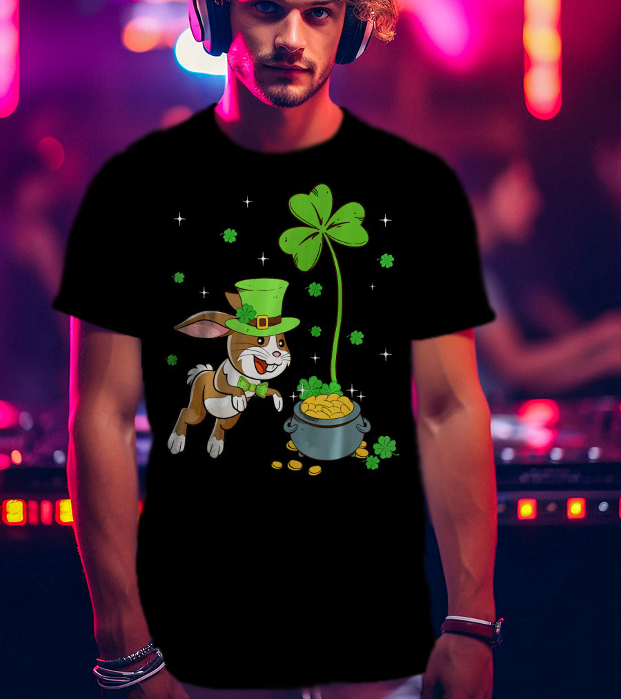 Shamrock Leprechaun Hare Lucky Clover Treasure T-Shirt