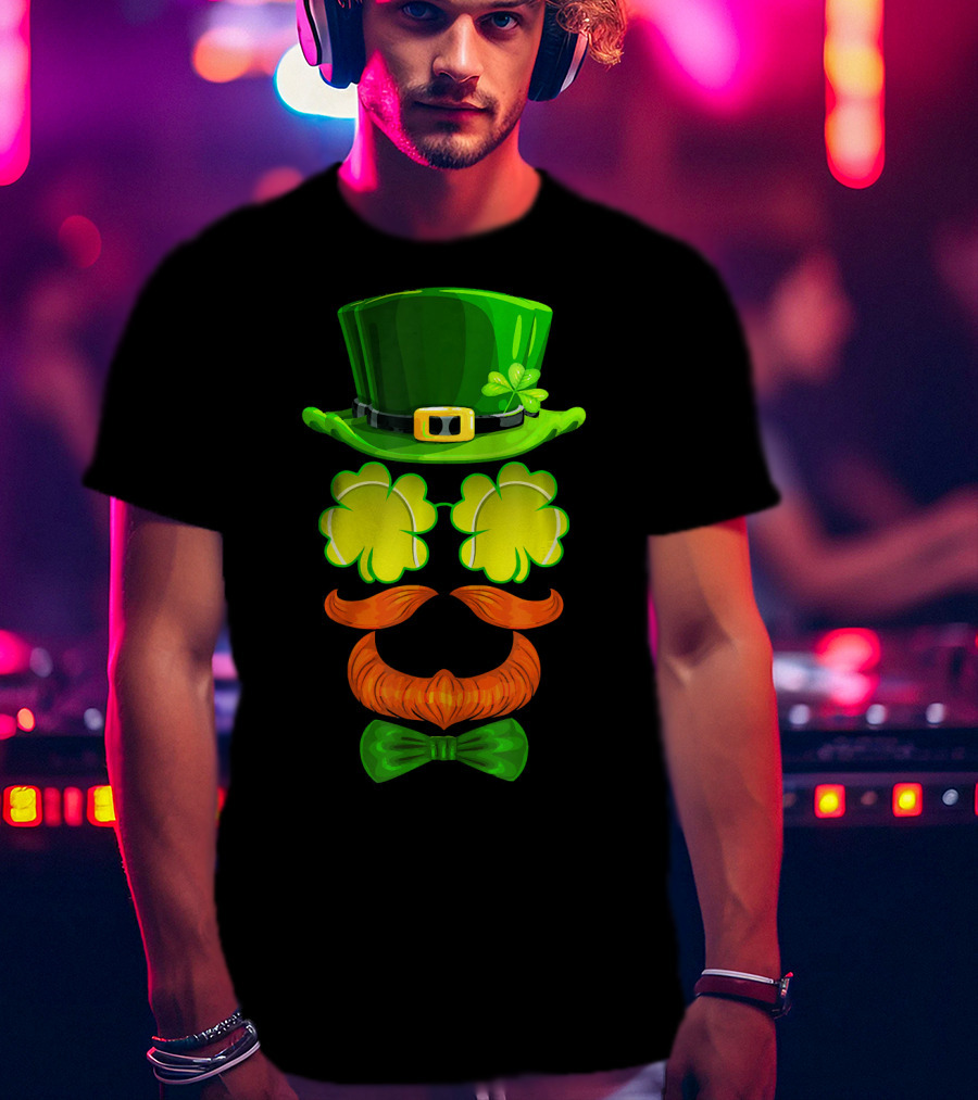 Tennis Ball Shamrock Leprechaun Clover Hat Mustache Bowtie T-Shirt