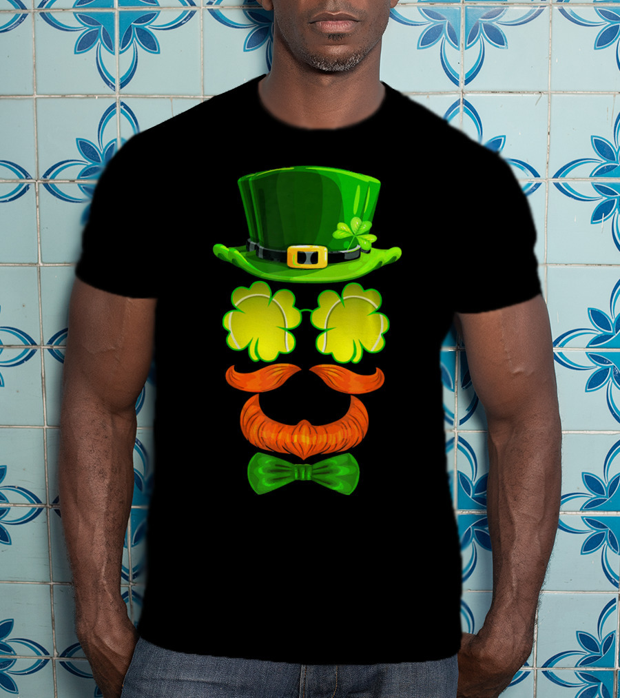 Tennis Ball Shamrock Leprechaun Clover Hat Mustache Bowtie T-Shirt