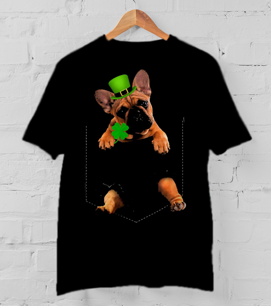French Bulldog With Shamrock And Leprechaun Hat For St Patricks Day T-Shirt