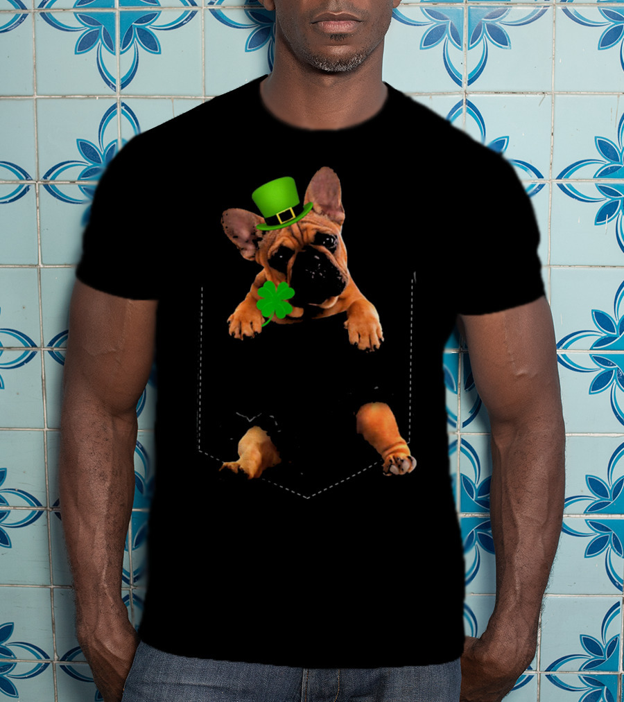 French Bulldog With Shamrock And Leprechaun Hat For St Patricks Day T-Shirt