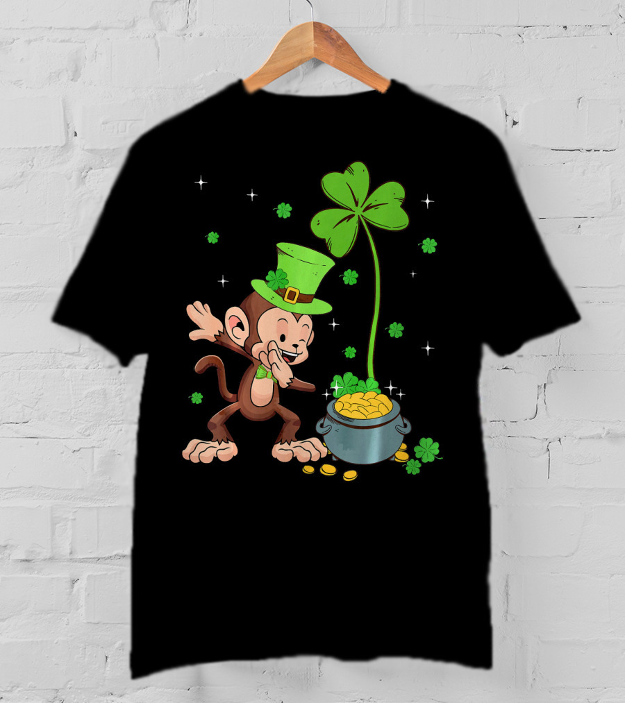 Shamrock Leprechaun Monkey With Pot Of Gold St Patricks T-Shirt