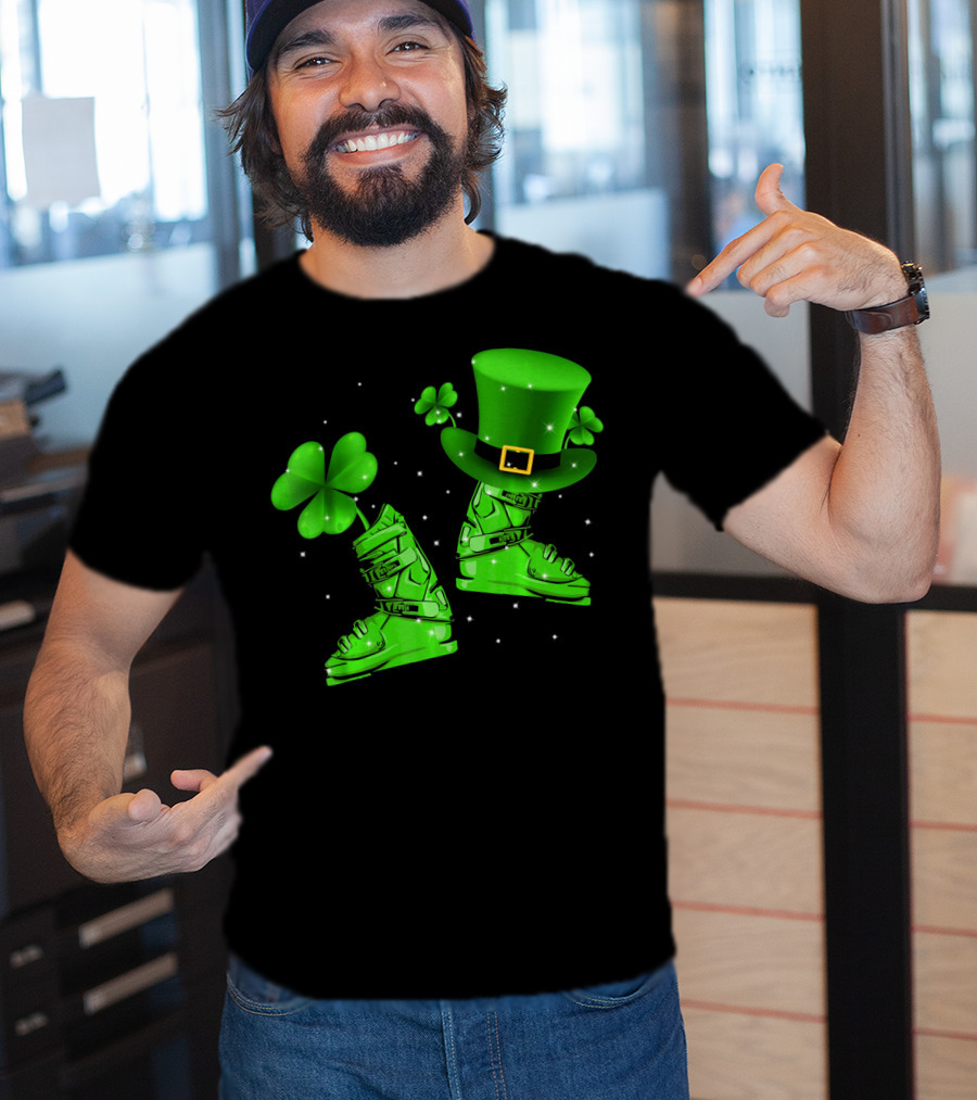 Shamrock Leprechaun Hat With Green Ski Boots T-Shirt