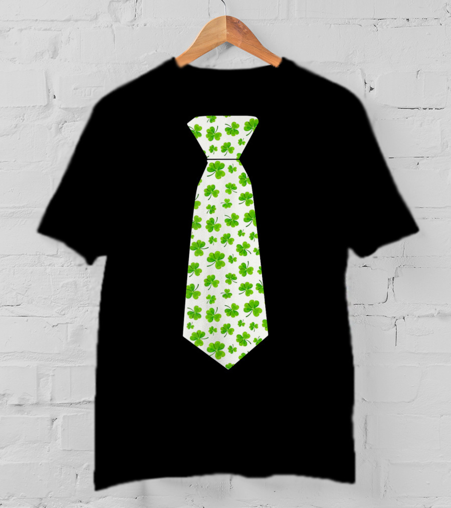 St Patricks Day Irish Shamrock Tie Pattern White Background T-Shirt