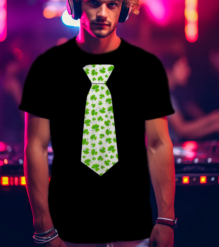 St Patricks Day Irish Shamrock Tie Pattern White Background T-Shirt