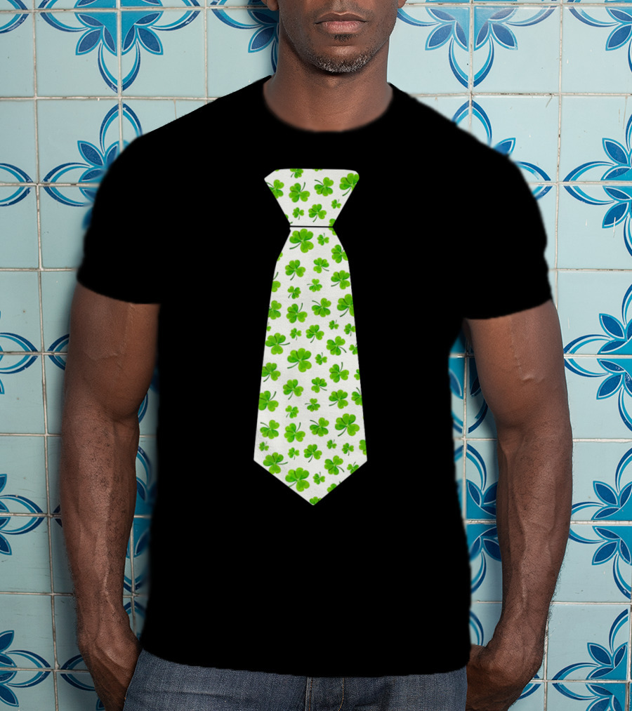 St Patricks Day Irish Shamrock Tie Pattern White Background T-Shirt