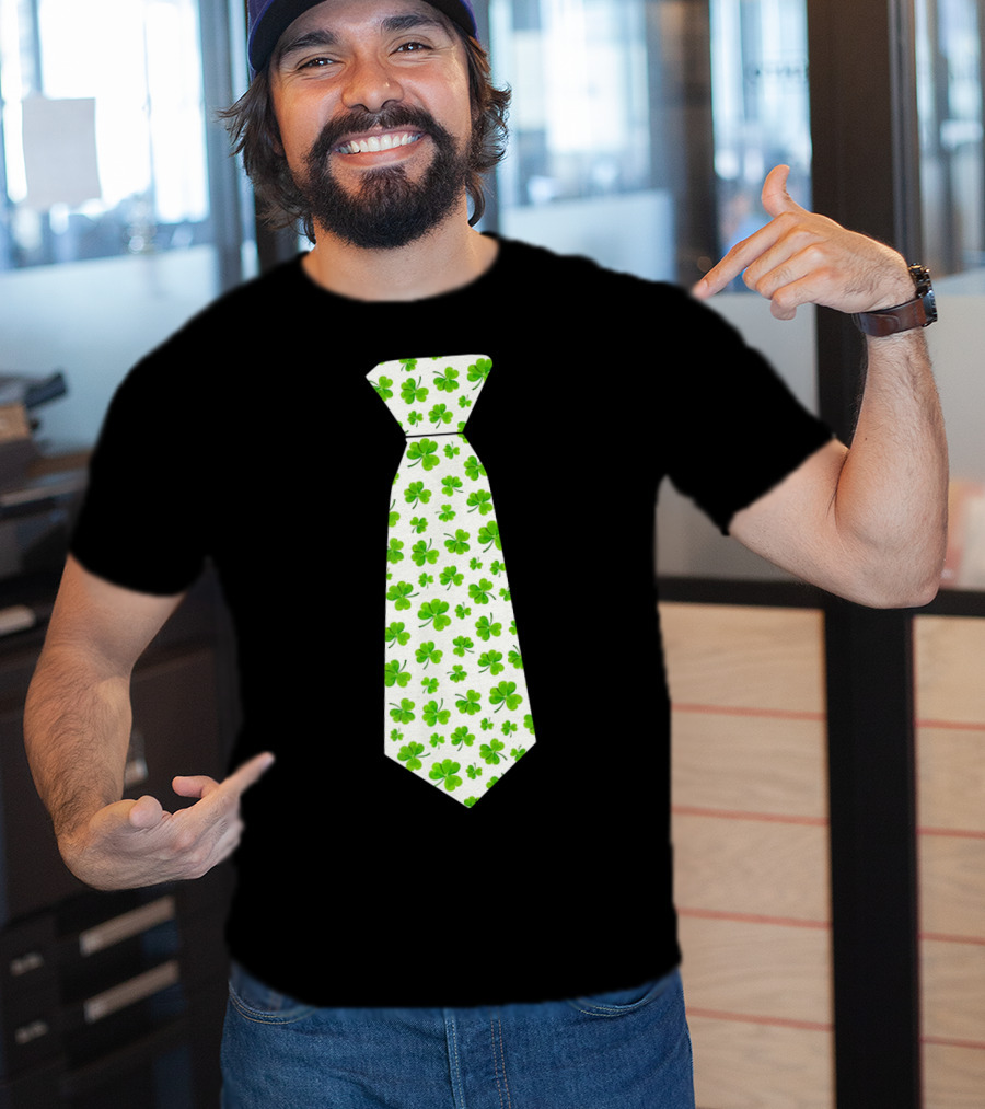 St Patricks Day Irish Shamrock Tie Pattern White Background T-Shirt