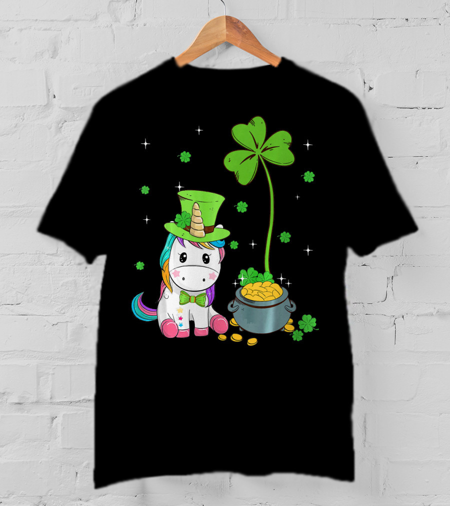 Shamrock Leprechaun Unicorn St Patricks Pot Of Gold T-Shirt