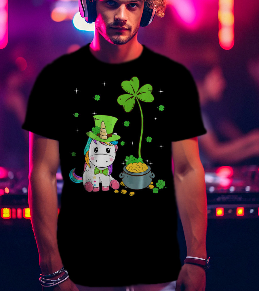 Shamrock Leprechaun Unicorn St Patricks Pot Of Gold T-Shirt