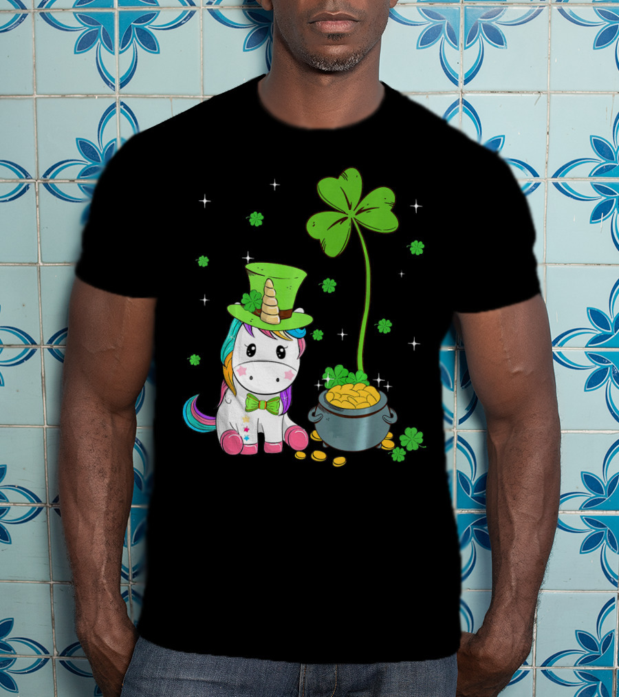 Shamrock Leprechaun Unicorn St Patricks Pot Of Gold T-Shirt