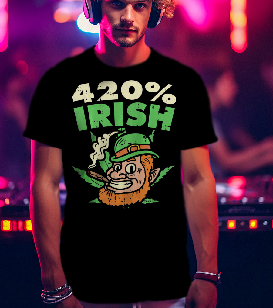 Funny St Patricks Day 420% Irish Weed Smoking Leprechaun T-Shirt