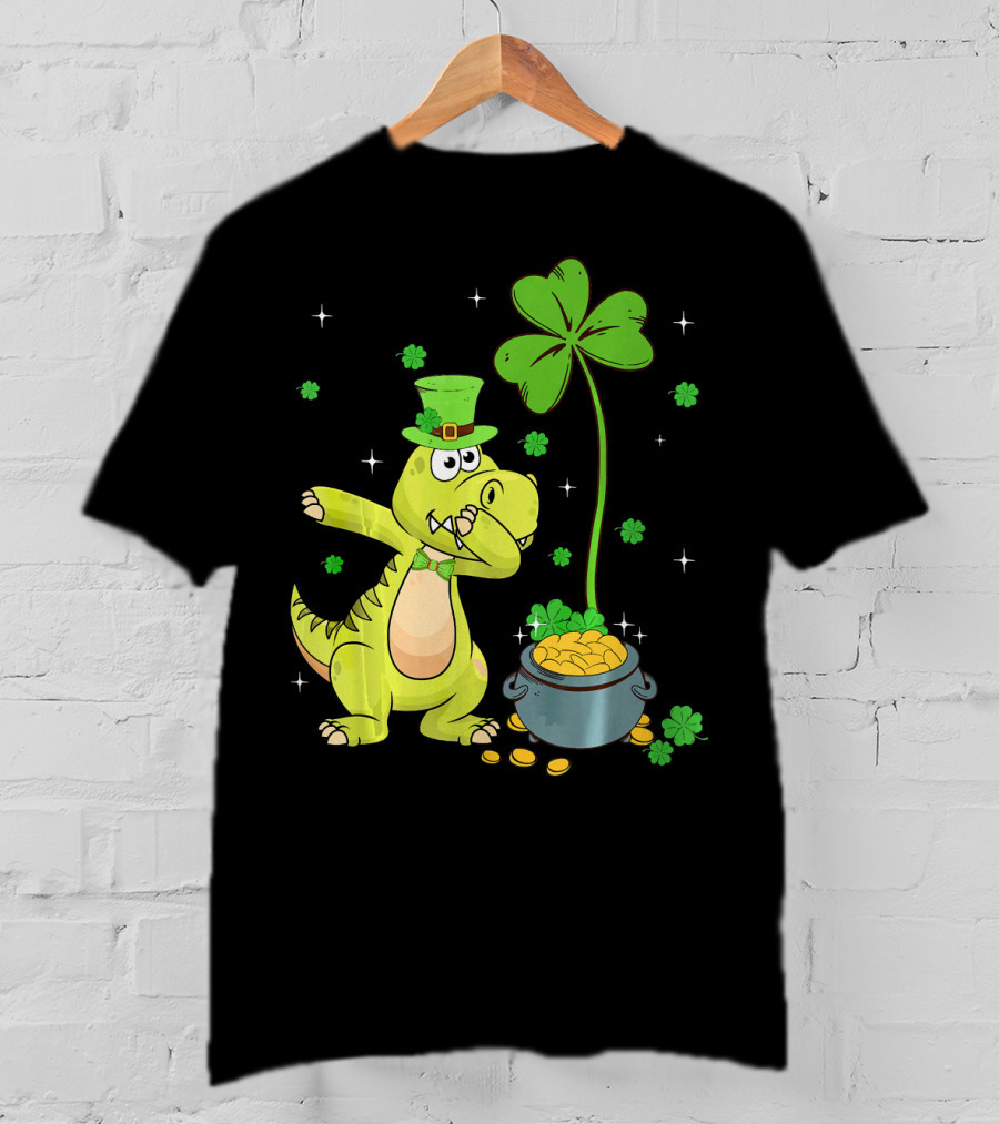 Shamrock Dabbing Dinosaur Leprechaun Gold Pot St Patricks T-Shirt