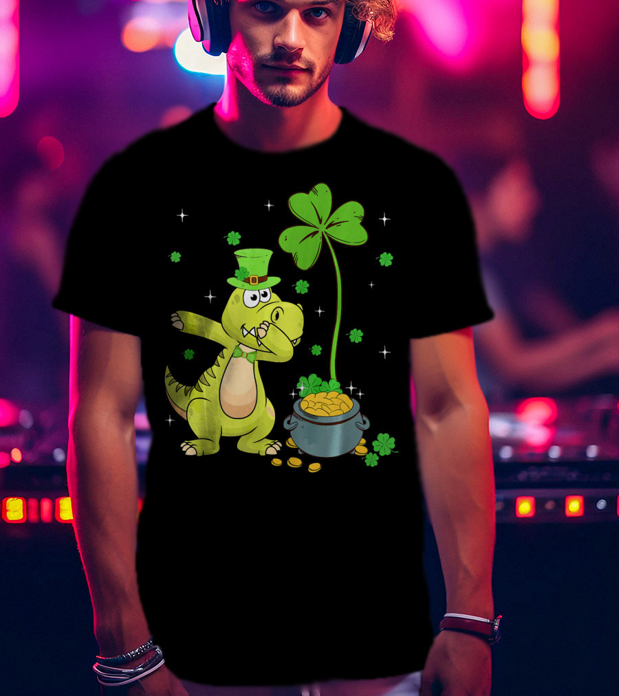 Shamrock Dabbing Dinosaur Leprechaun Gold Pot St Patricks T-Shirt