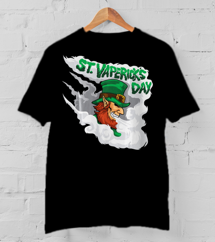 St. Vapericks Day With Vaping Leprechaun And Smoke Swirls T-Shirt