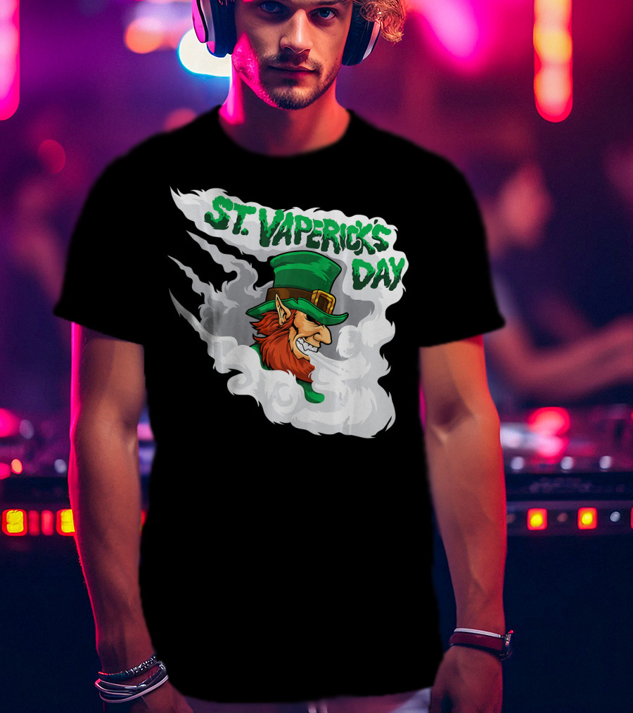 St. Vapericks Day With Vaping Leprechaun And Smoke Swirls T-Shirt