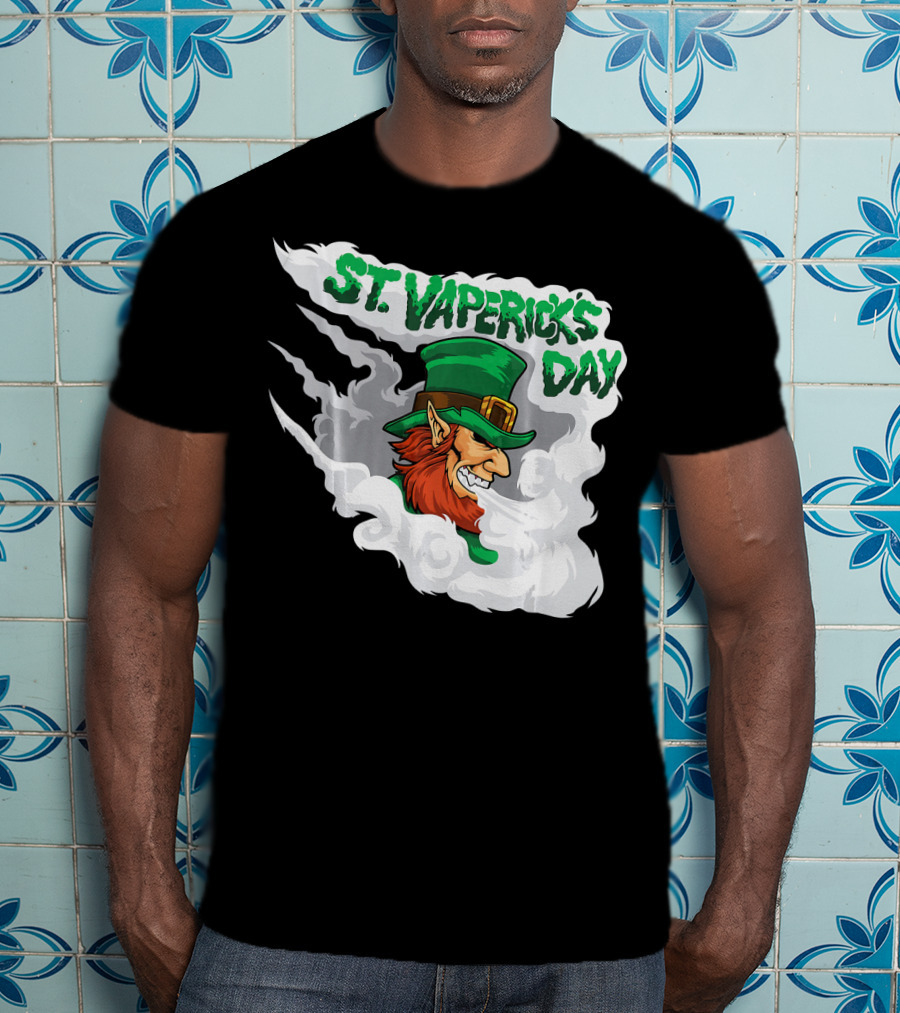 St. Vapericks Day With Vaping Leprechaun And Smoke Swirls T-Shirt