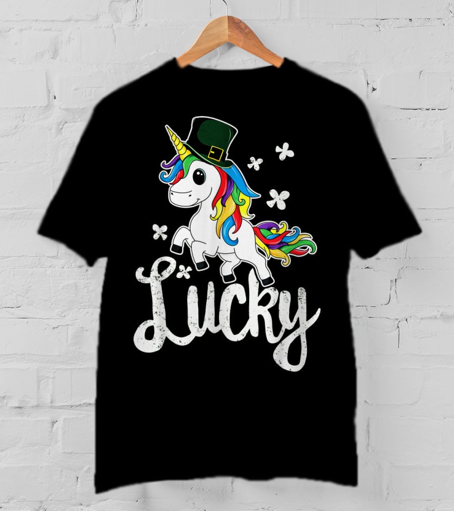 Lucky Unicorn Rainbow Shamrock Hat T-Shirt