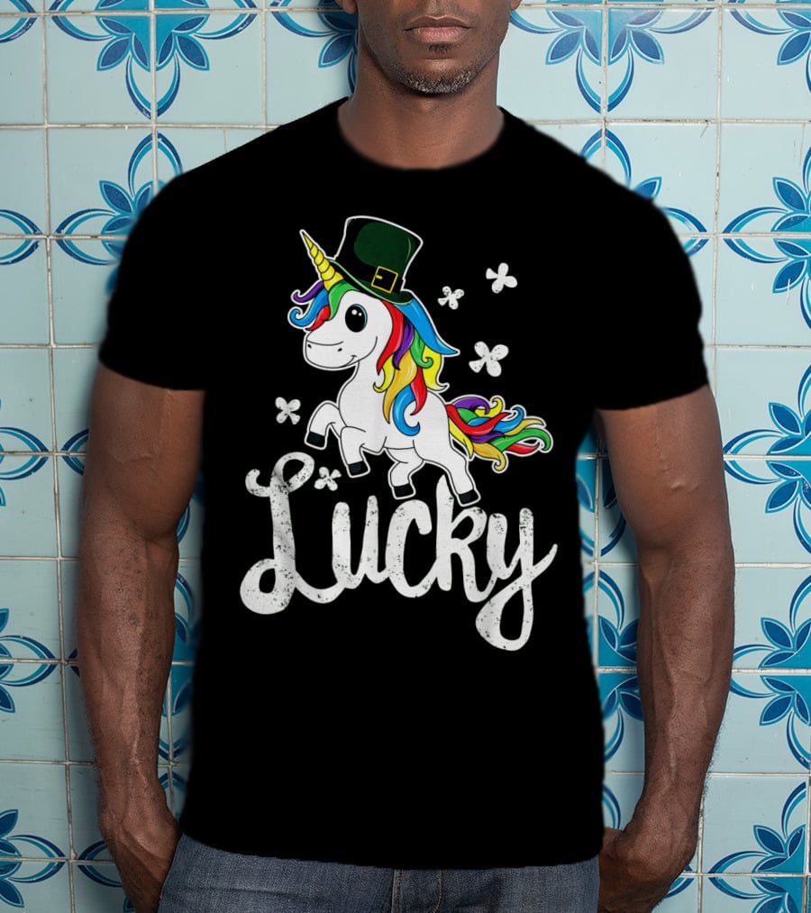 Lucky Unicorn Rainbow Shamrock Hat T-Shirt