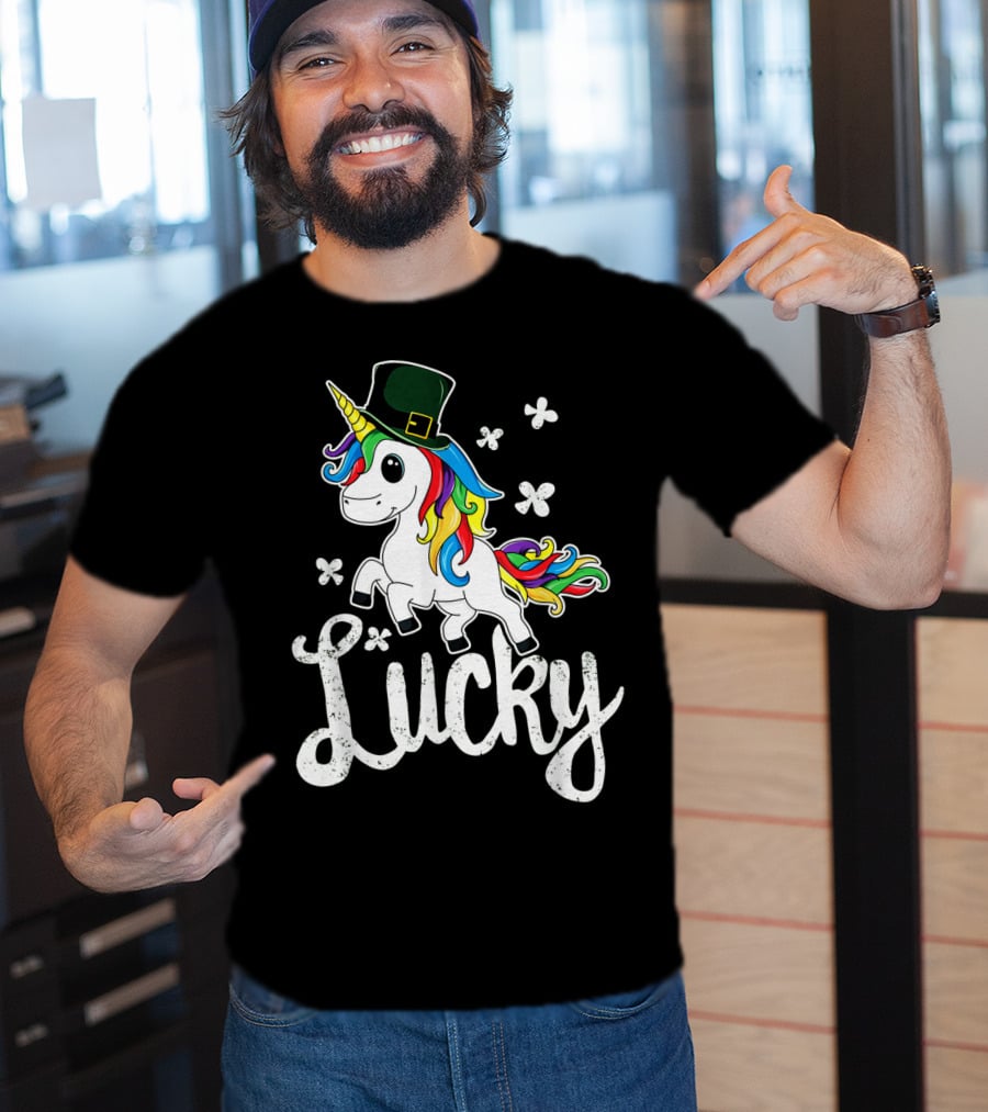 Lucky Unicorn Rainbow Shamrock Hat T-Shirt