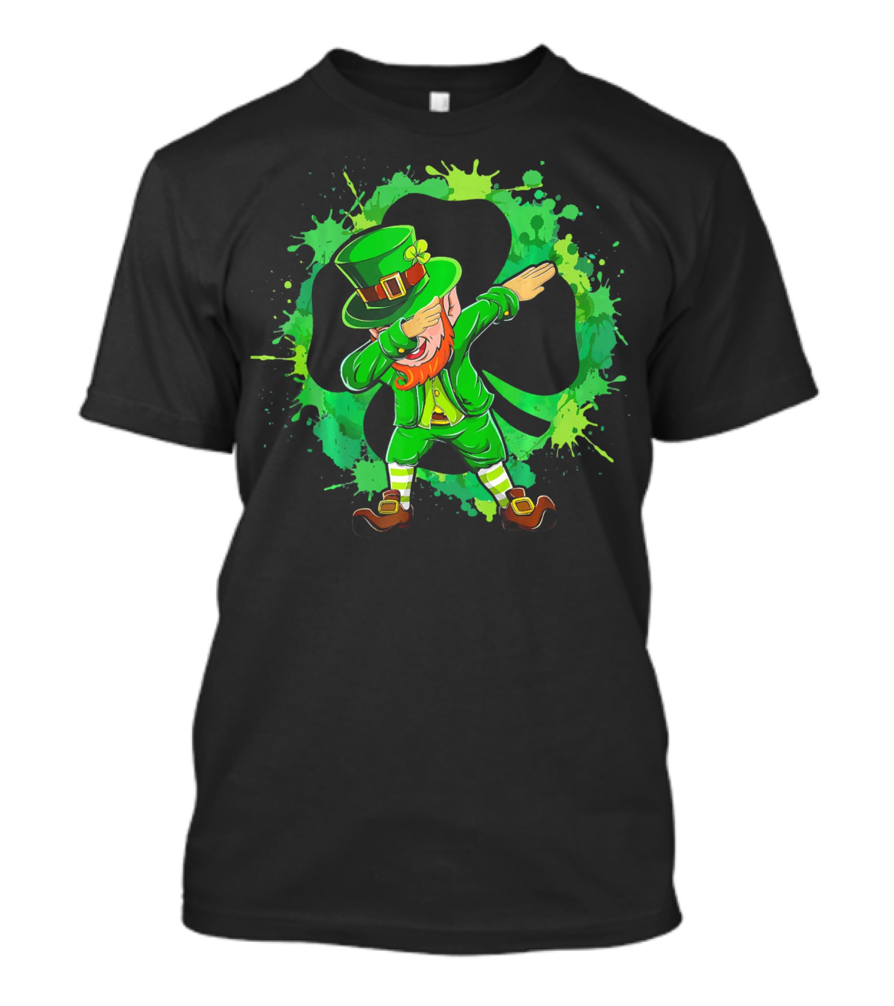 Dabbing Leprechaun Funny Dab St Patricks Shamrock Green Splatter T-Shirt