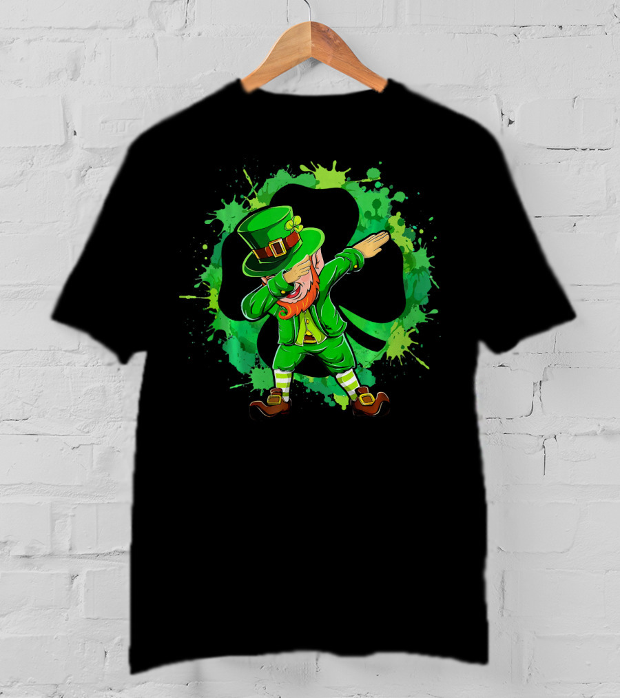 Dabbing Leprechaun Funny Dab St Patricks Shamrock Green Splatter T-Shirt