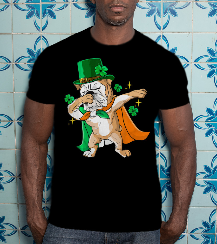 Irish Bulldog Dabbing Leprechaun With Shamrocks T-Shirt