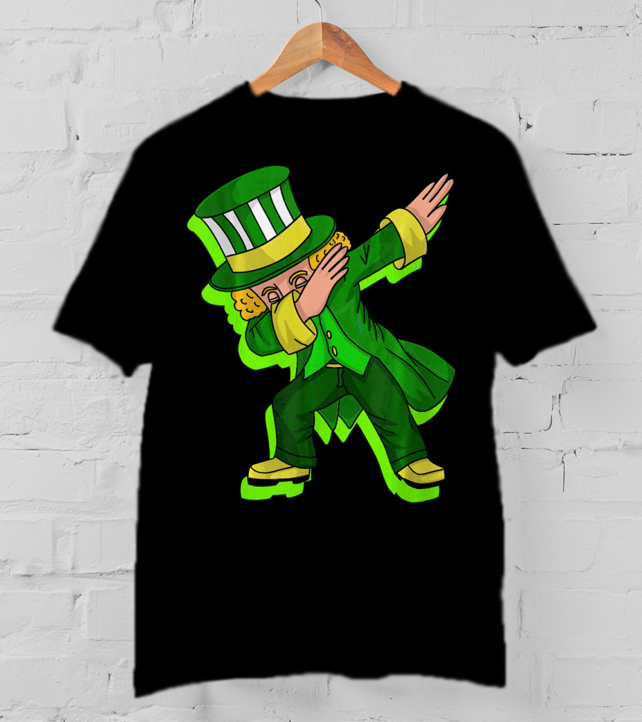 Dabbing Leprechaun With Green Shadow Cut Hat And Coat T-Shirt
