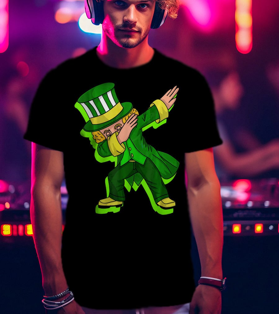 Dabbing Leprechaun With Green Shadow Cut Hat And Coat T-Shirt