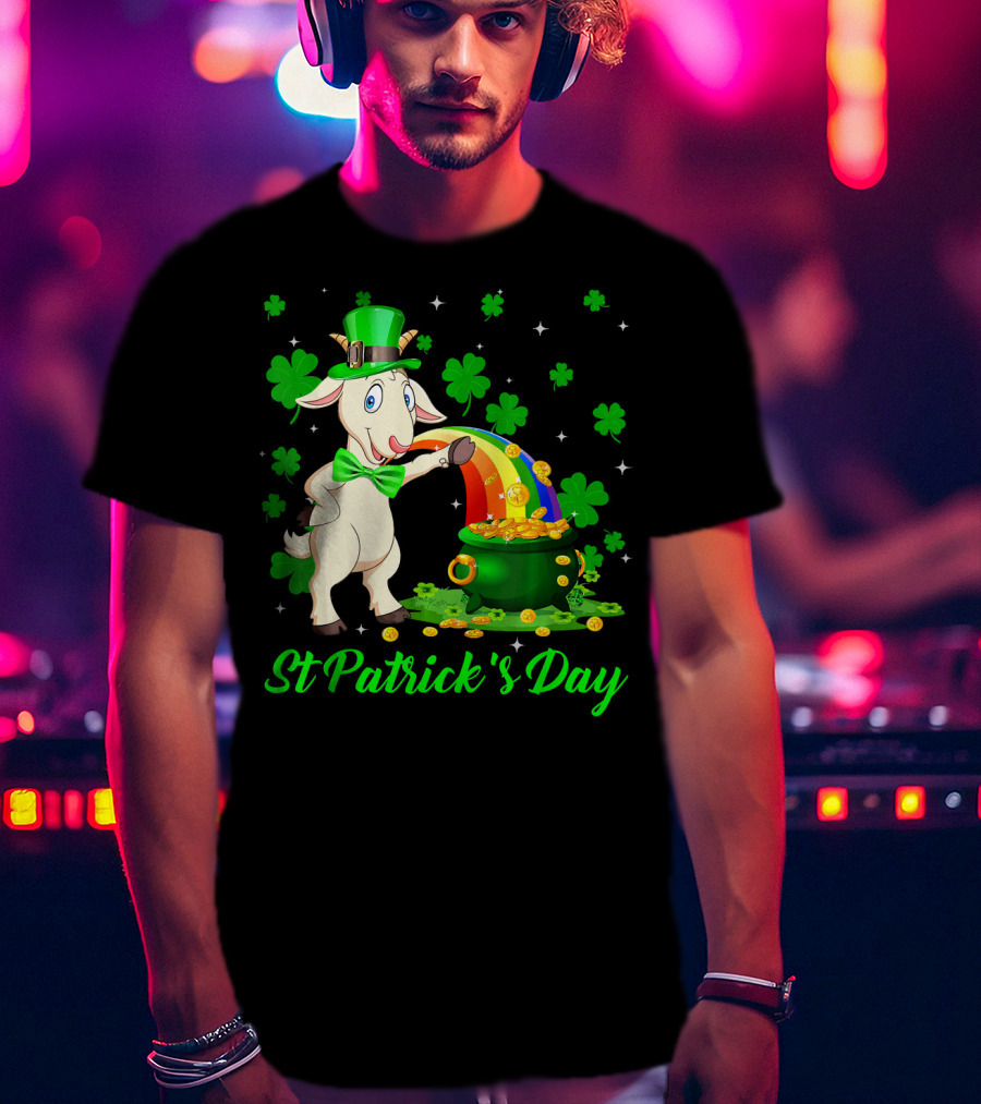 St Patrick's Day Leprechaun Goat Shamrock Rainbow Pot Of Gold T-Shirt