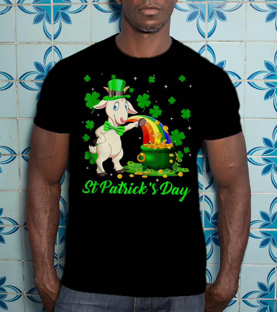 St Patrick's Day Leprechaun Goat Shamrock Rainbow Pot Of Gold T-Shirt