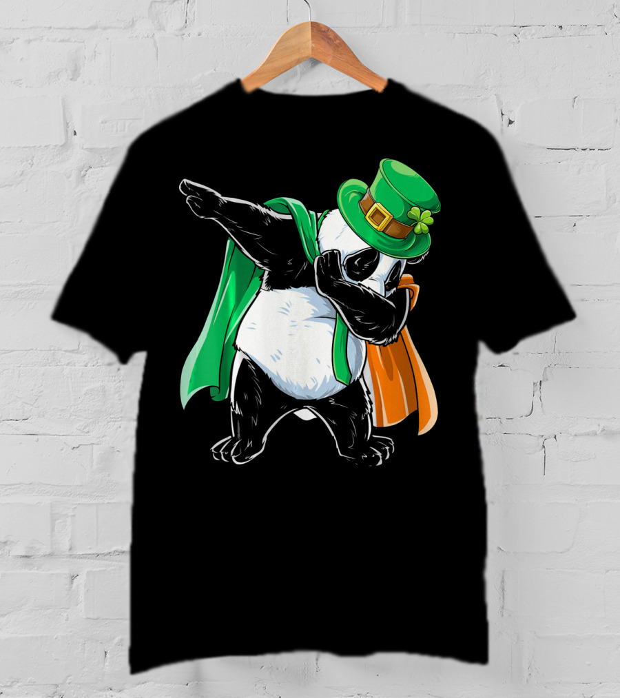 Dabbing Panda St Patricks Day Irish Flag Hat Shamrock T-Shirt