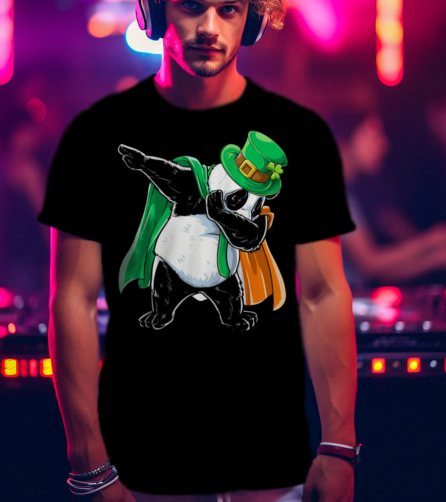 Dabbing Panda St Patricks Day Irish Flag Hat Shamrock T-Shirt