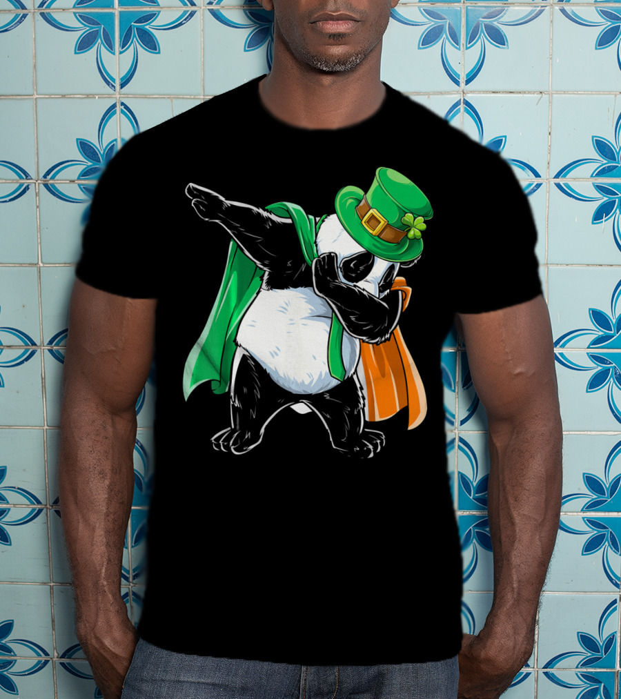 Dabbing Panda St Patricks Day Irish Flag Hat Shamrock T-Shirt