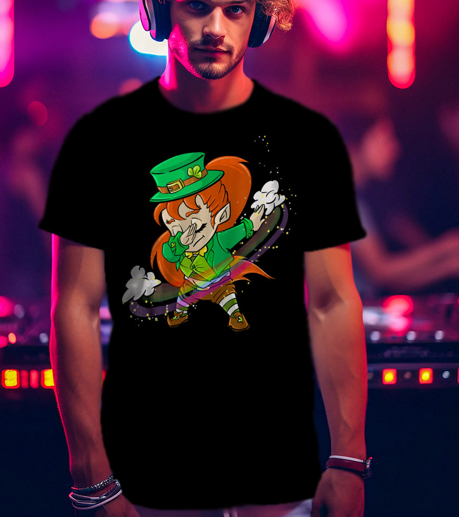 Dabbing Leprechaun Girl With Green Hat And Rainbow Magic T-Shirt