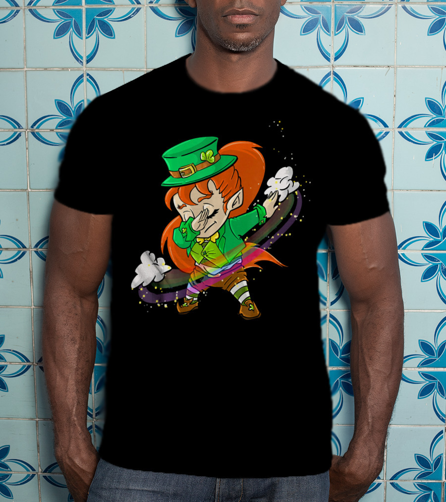 Dabbing Leprechaun Girl With Green Hat And Rainbow Magic T-Shirt