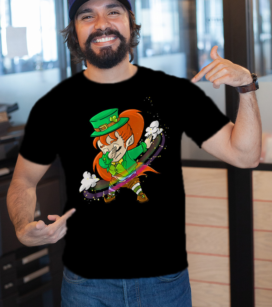 Dabbing Leprechaun Girl With Green Hat And Rainbow Magic T-Shirt