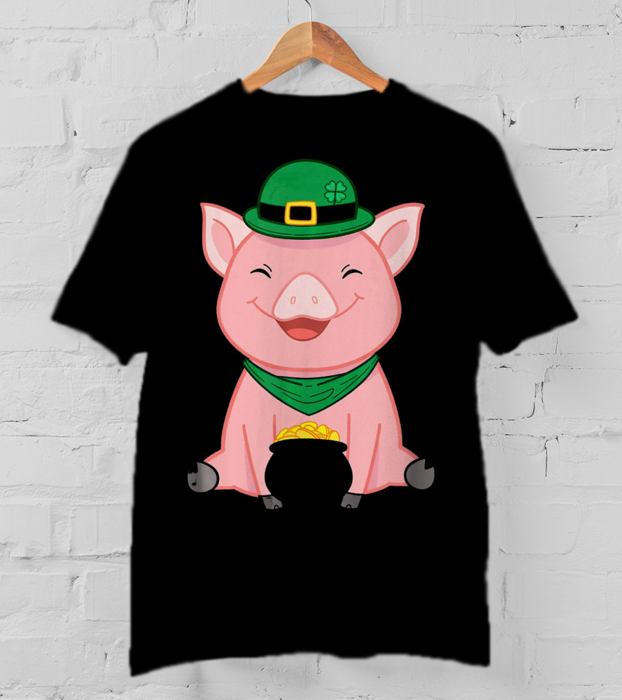 Cute Pig St. Patrick's Day Hat And Gold Pot T-Shirt