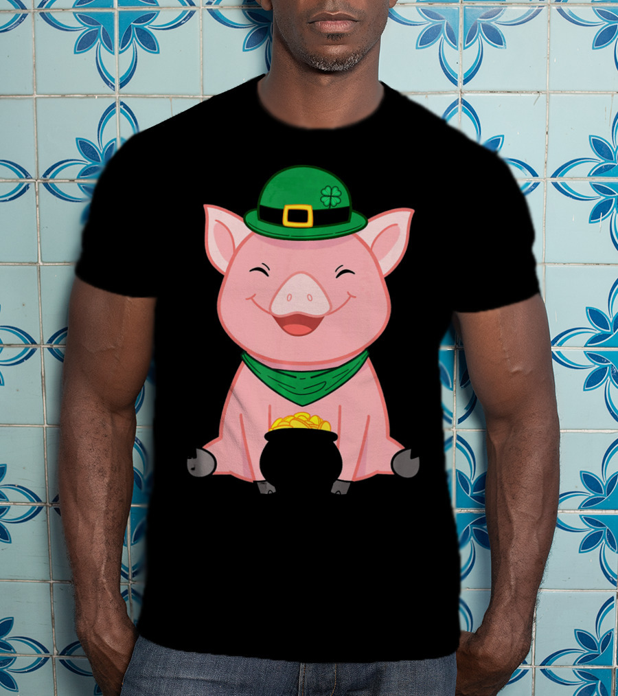 Cute Pig St. Patrick's Day Hat And Gold Pot T-Shirt