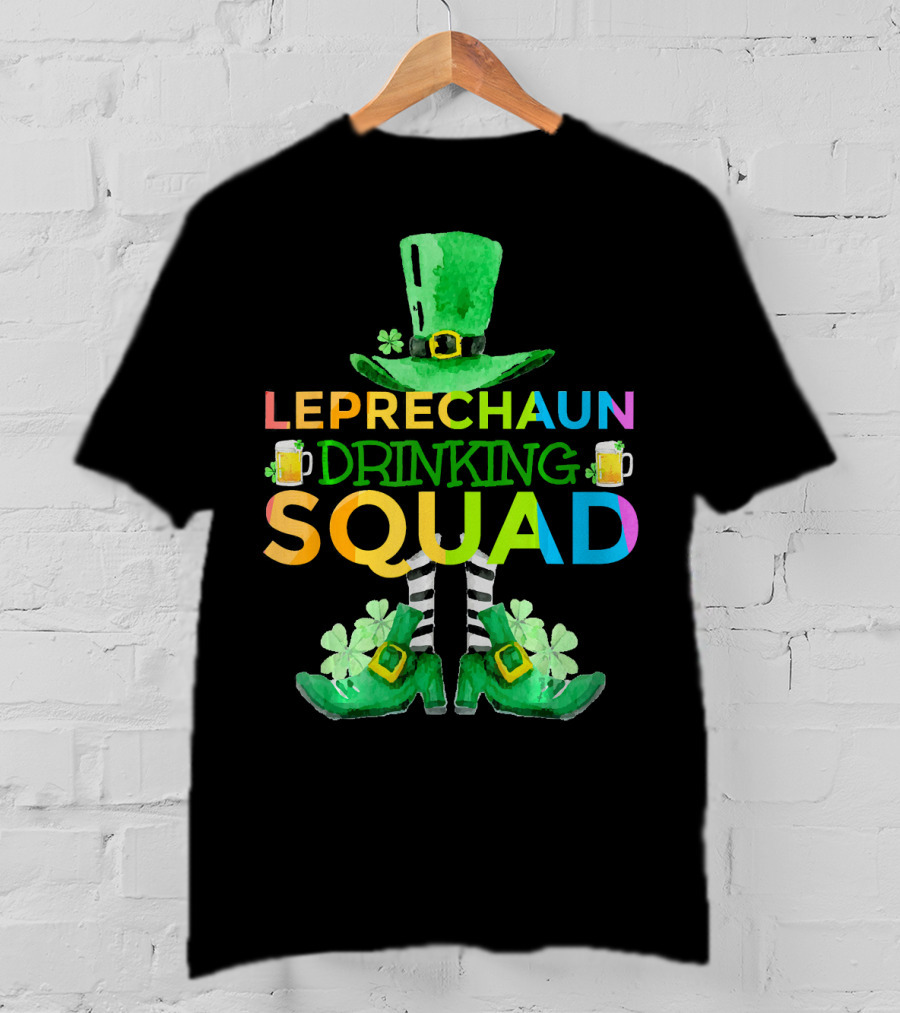 Leprechaun Drinking Squad Beer Rainbow Hat Clover Stripes T-Shirt