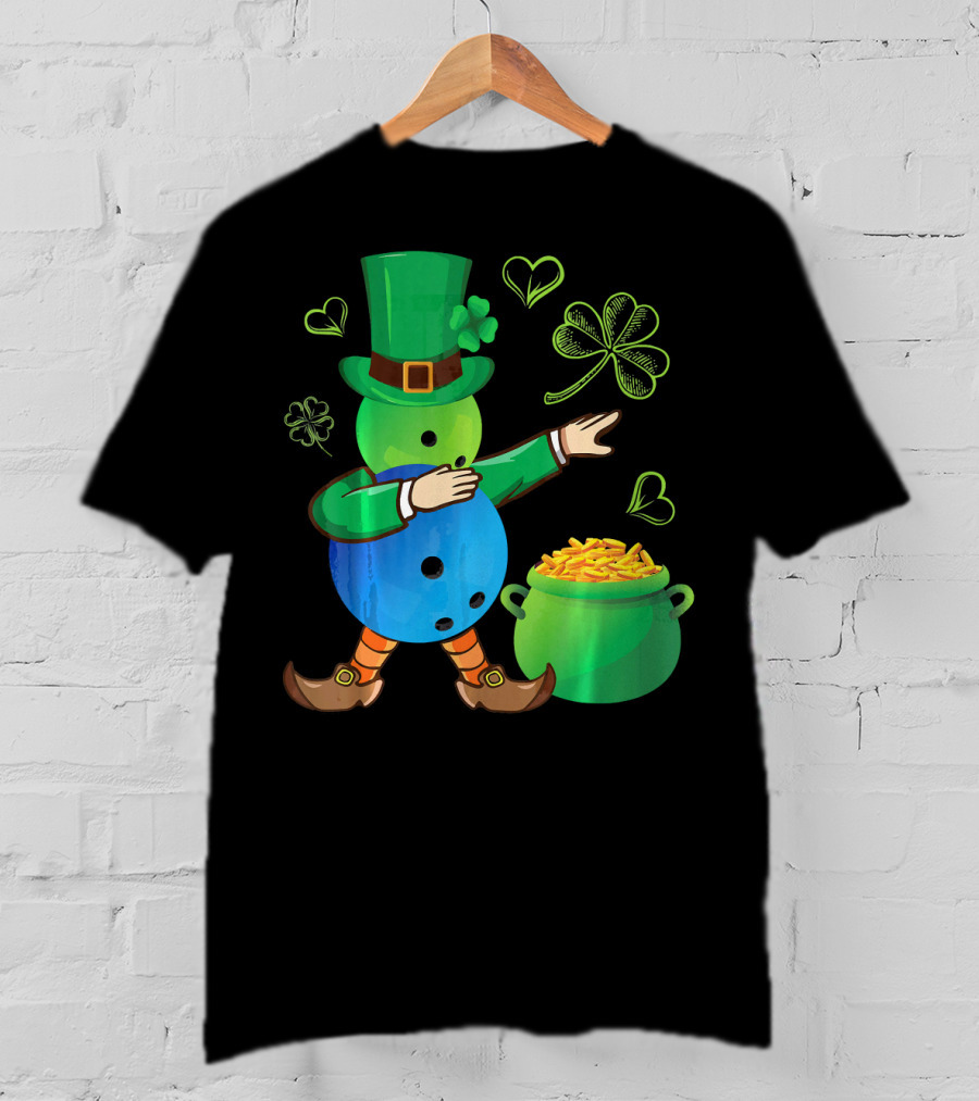 Pooling Leprechaun Dabbing With Gold Pot And Shamrocks T-Shirt