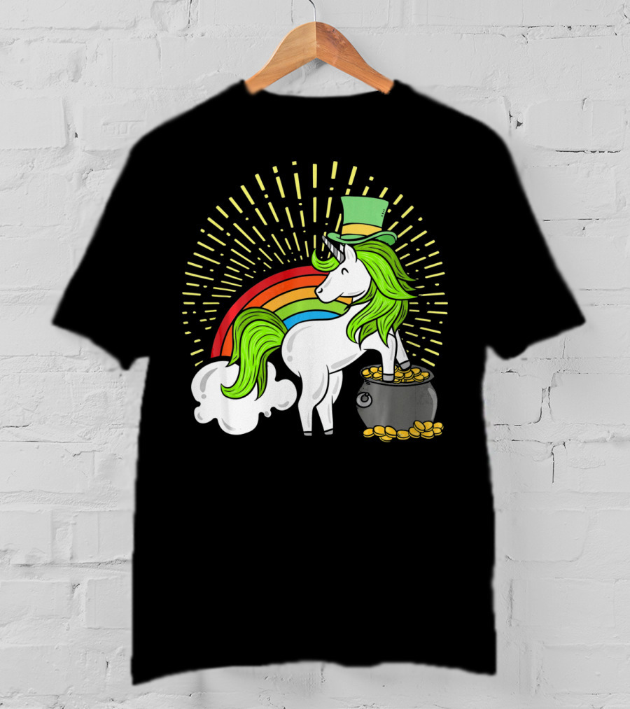 St Patricks Day Unicorn Shamrock Rainbow Pot Of Gold T-Shirt