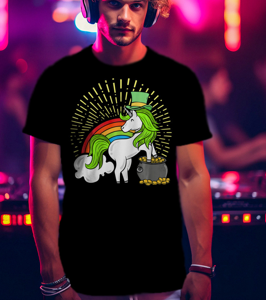 St Patricks Day Unicorn Shamrock Rainbow Pot Of Gold T-Shirt