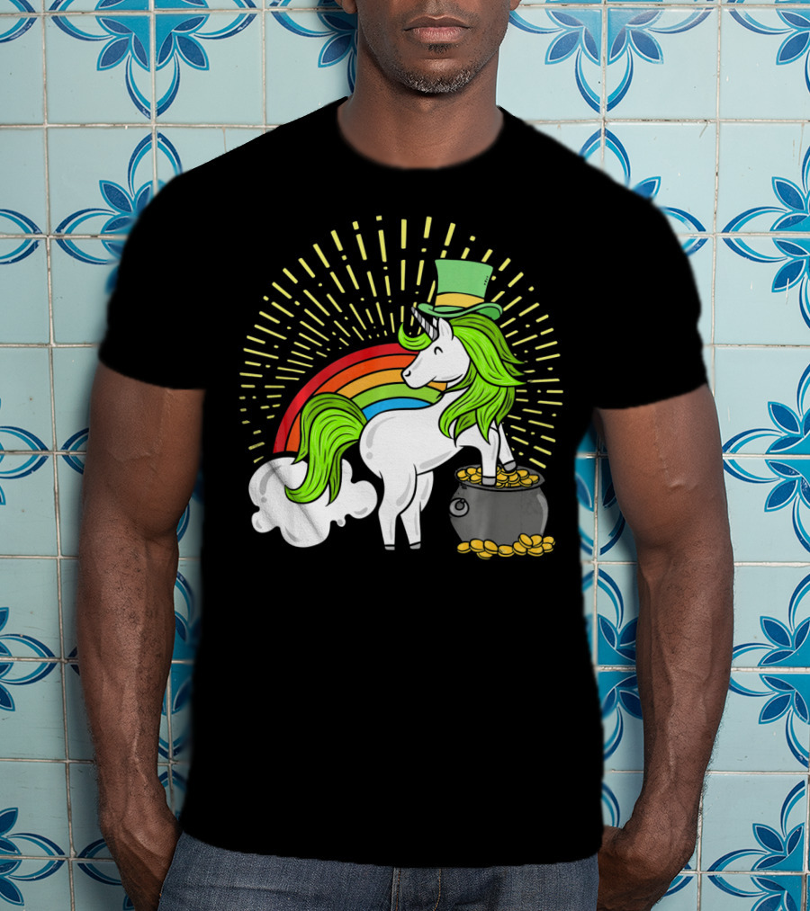 St Patricks Day Unicorn Shamrock Rainbow Pot Of Gold T-Shirt