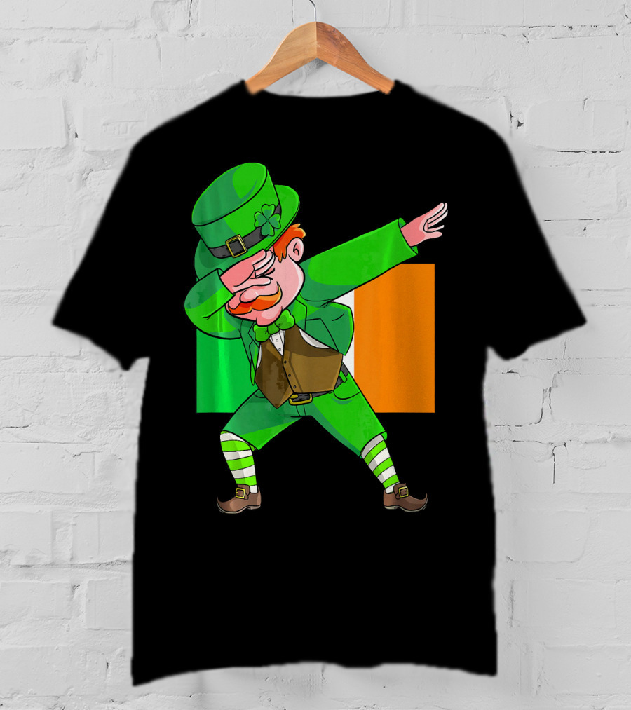 Dabbing Leprechaun Ireland Flag St. Patrick's Day Fun T-Shirt