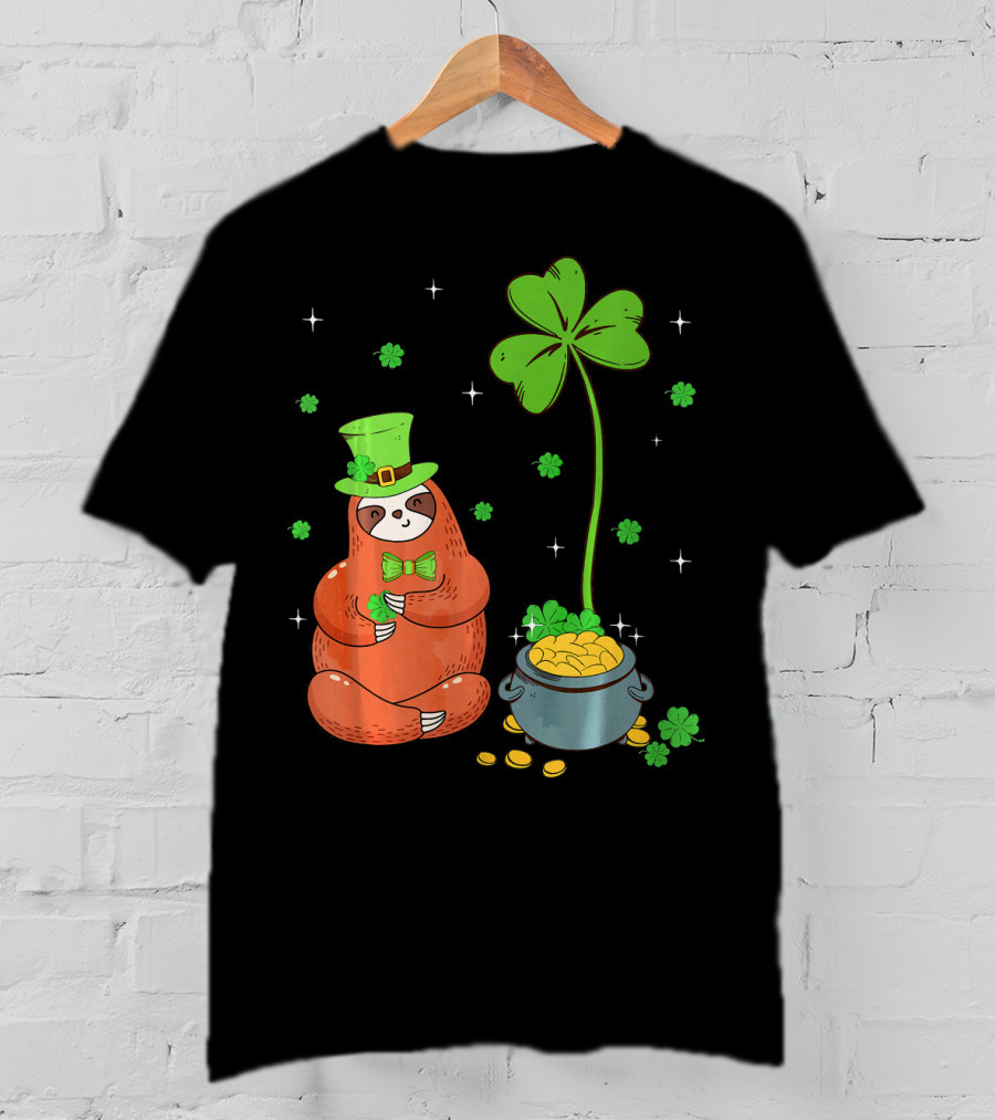 Shamrock Leprechaun Sloth Pot Of Gold St Patricks T-Shirt