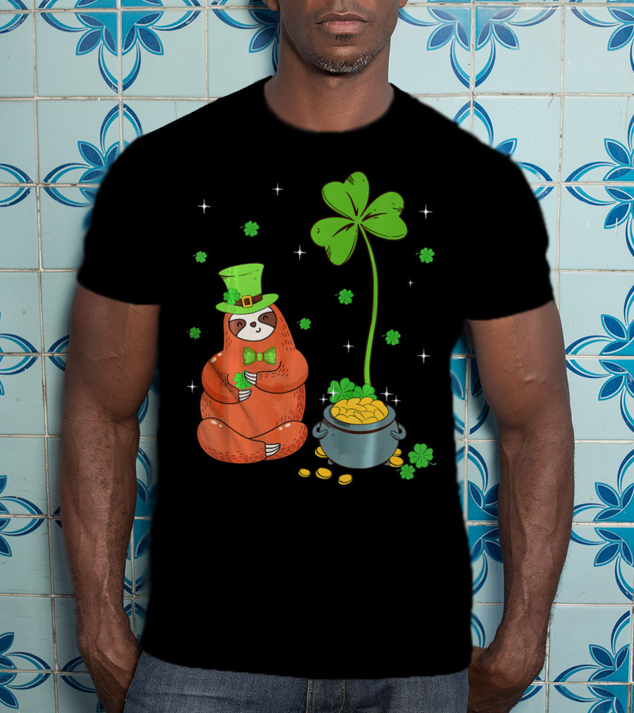 Shamrock Leprechaun Sloth Pot Of Gold St Patricks T-Shirt
