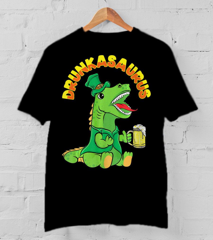 Drunkasaurus Leprechaun Dinosaur With Beer Drink T-Shirt
